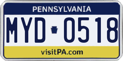 PA license plate MYD0518