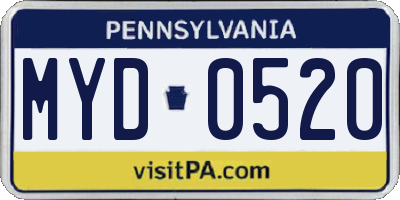 PA license plate MYD0520