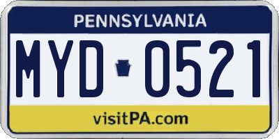 PA license plate MYD0521