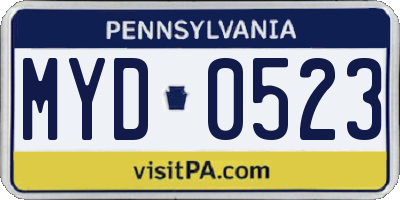 PA license plate MYD0523