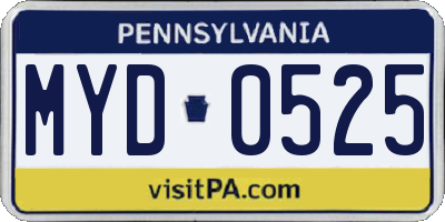 PA license plate MYD0525