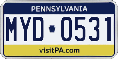 PA license plate MYD0531