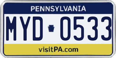 PA license plate MYD0533