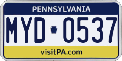 PA license plate MYD0537