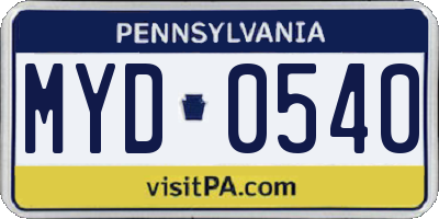PA license plate MYD0540
