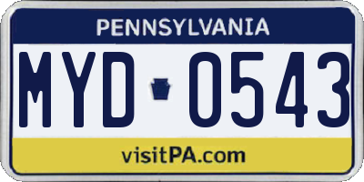 PA license plate MYD0543