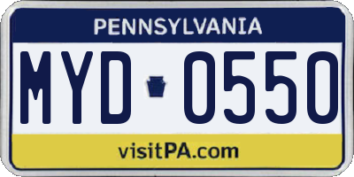 PA license plate MYD0550