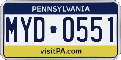 PA license plate MYD0551