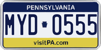 PA license plate MYD0555