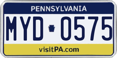PA license plate MYD0575