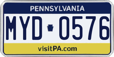 PA license plate MYD0576