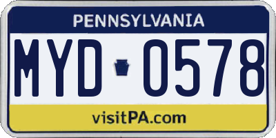 PA license plate MYD0578