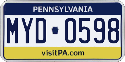 PA license plate MYD0598