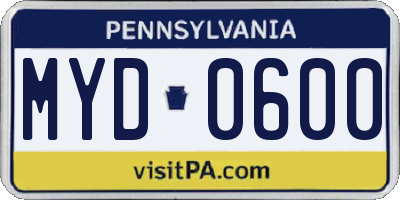 PA license plate MYD0600