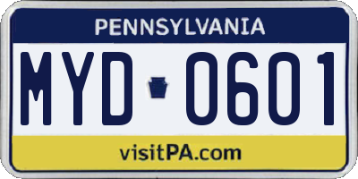 PA license plate MYD0601