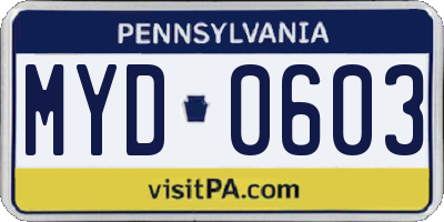 PA license plate MYD0603