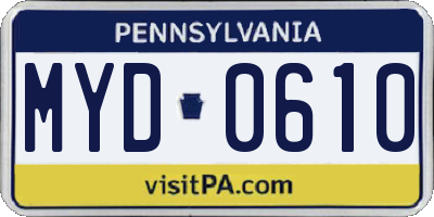 PA license plate MYD0610