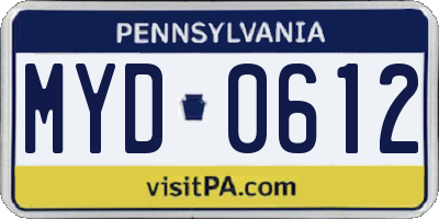 PA license plate MYD0612