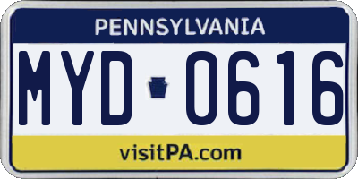 PA license plate MYD0616