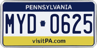 PA license plate MYD0625