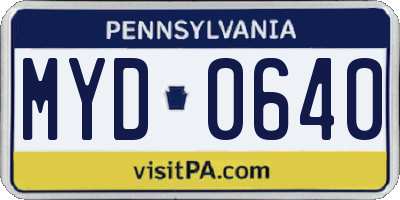 PA license plate MYD0640