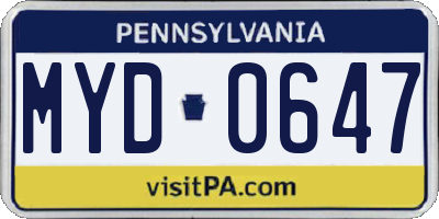 PA license plate MYD0647