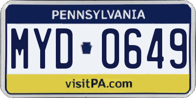 PA license plate MYD0649