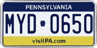 PA license plate MYD0650