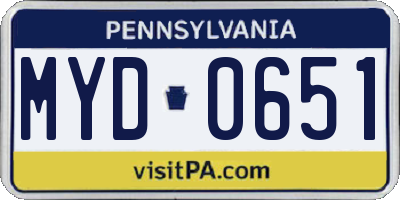 PA license plate MYD0651