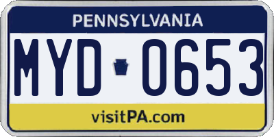 PA license plate MYD0653