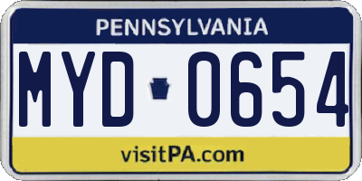 PA license plate MYD0654
