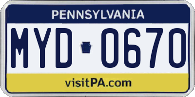 PA license plate MYD0670