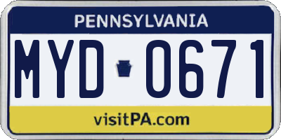 PA license plate MYD0671