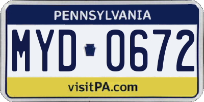 PA license plate MYD0672