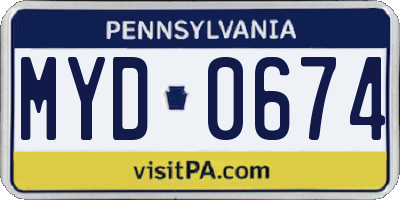 PA license plate MYD0674