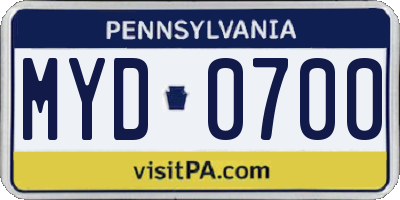 PA license plate MYD0700