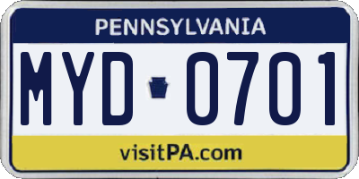 PA license plate MYD0701