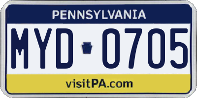 PA license plate MYD0705