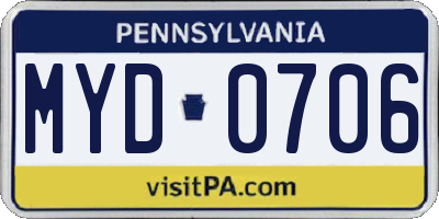 PA license plate MYD0706