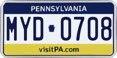 PA license plate MYD0708