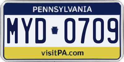 PA license plate MYD0709