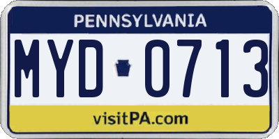 PA license plate MYD0713