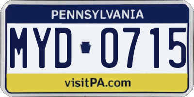 PA license plate MYD0715