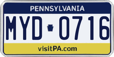 PA license plate MYD0716