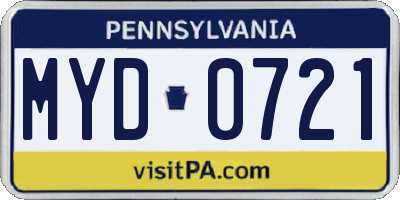 PA license plate MYD0721