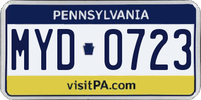 PA license plate MYD0723