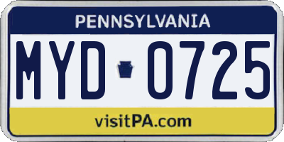 PA license plate MYD0725