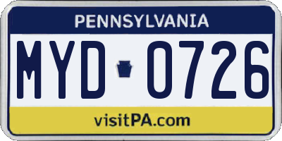 PA license plate MYD0726