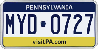 PA license plate MYD0727