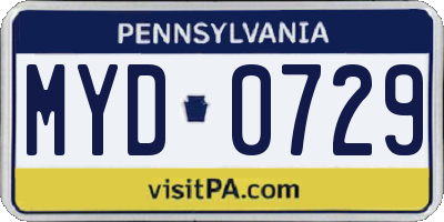 PA license plate MYD0729